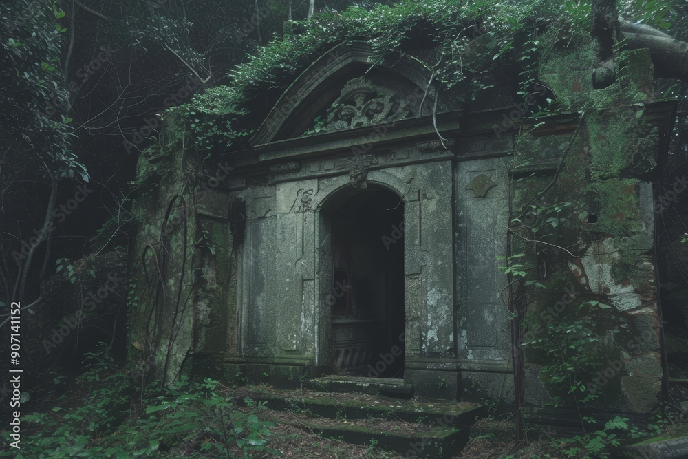 a dark and mysterious entrance to a castle, cryptic message leads to a hidden sanctuary a dark and mysterious entrance to a castle, cryptic message leads to a hidden sanctuary
