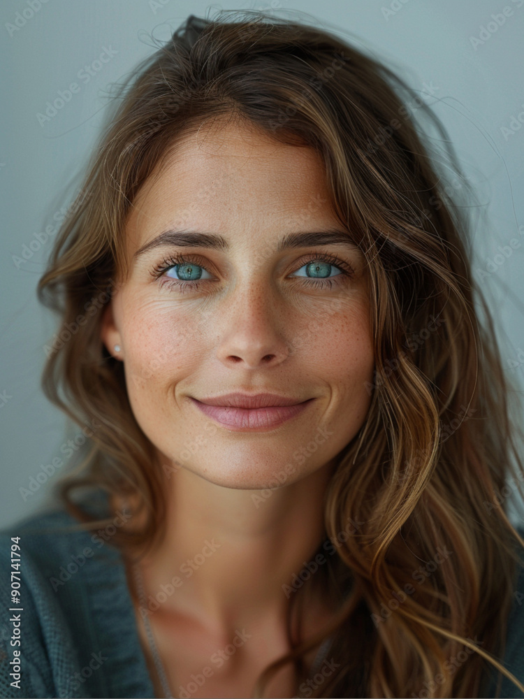 40 years old woman, lite smile, front portrait, magic lite, lite eyes, lite gray white gradient background 40 years old woman, lite smile, front portrait, magic lite, lite eyes, lite gray white gradient background