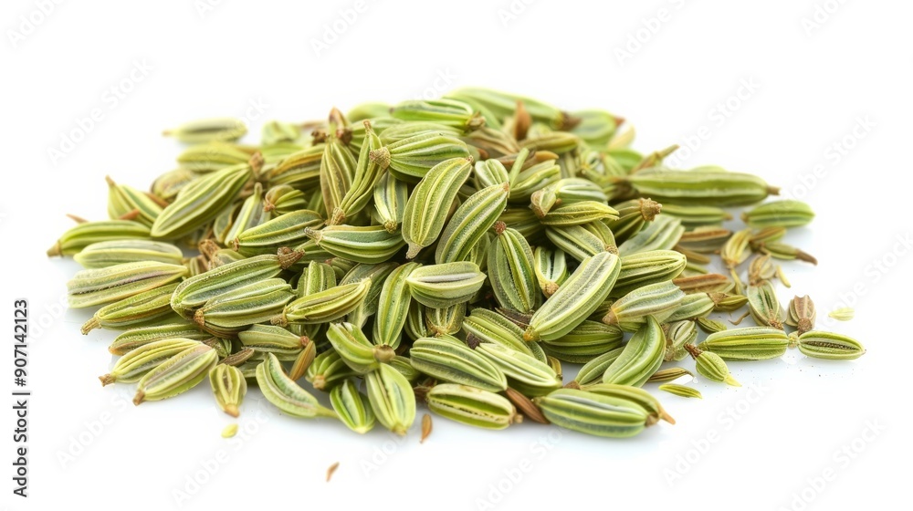 A close-up image of fennel seeds, highlighting the vibrant green and brown stripes along with their unique textures, perfect for adding flavor to many culinary dishes.