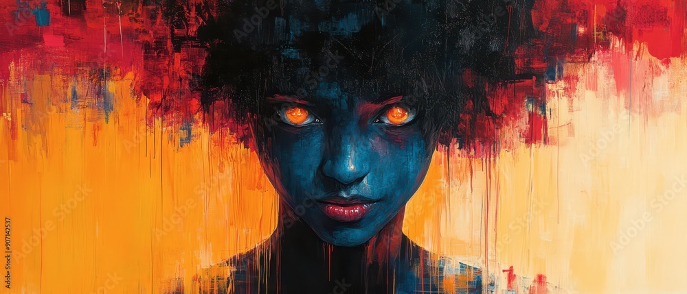 Abstract Portrait of a Young Woman With Fiery Hair and Glowing Eyes Abstract Portrait of a Young Woman With Fiery Hair and Glowing Eyes