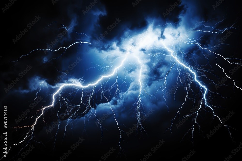 white Lightning rays electrical energy charge thunder in dark night sky