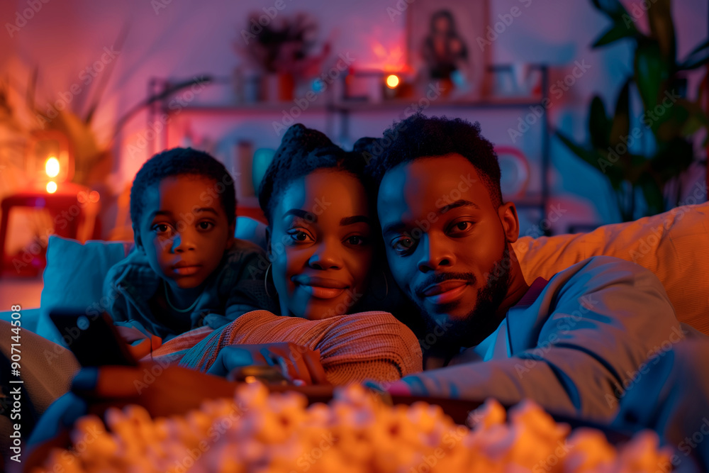 Naklejka premium Cozy family movie night.