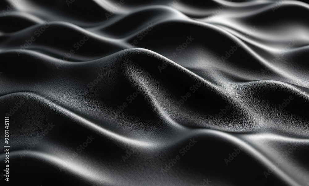 Close-up of smooth black leather with gentle waves, showcasing its rich texture and luxurious feel, ideal for backgrounds and design elements. Close-up of smooth black leather with gentle waves, showcasing its rich texture and luxurious feel, ideal for backgrounds and design elements.