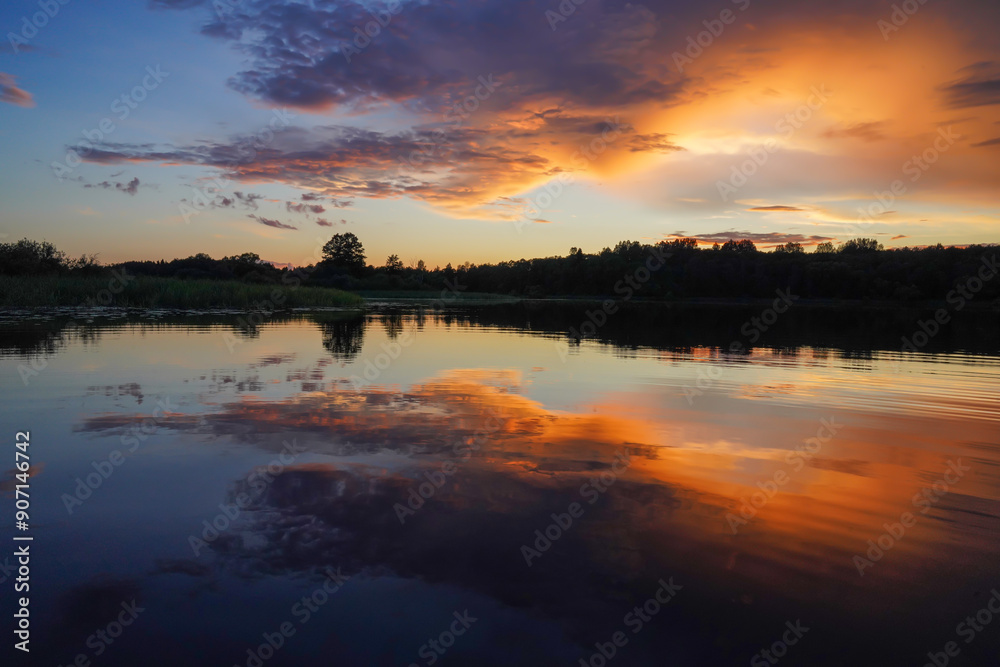 Sunset on the lake. Amazing sunset over the river. Sunset landscape. Sunset on the lake. Amazing sunset over the river. Sunset landscape.