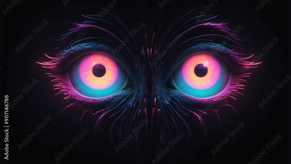 Alien creature neon glowing eyes Alien creature neon glowing eyes