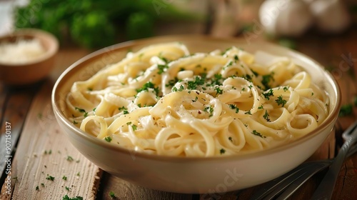 Creamy Fettuccine Alfredo with Parsley and Pepper - Food Photography