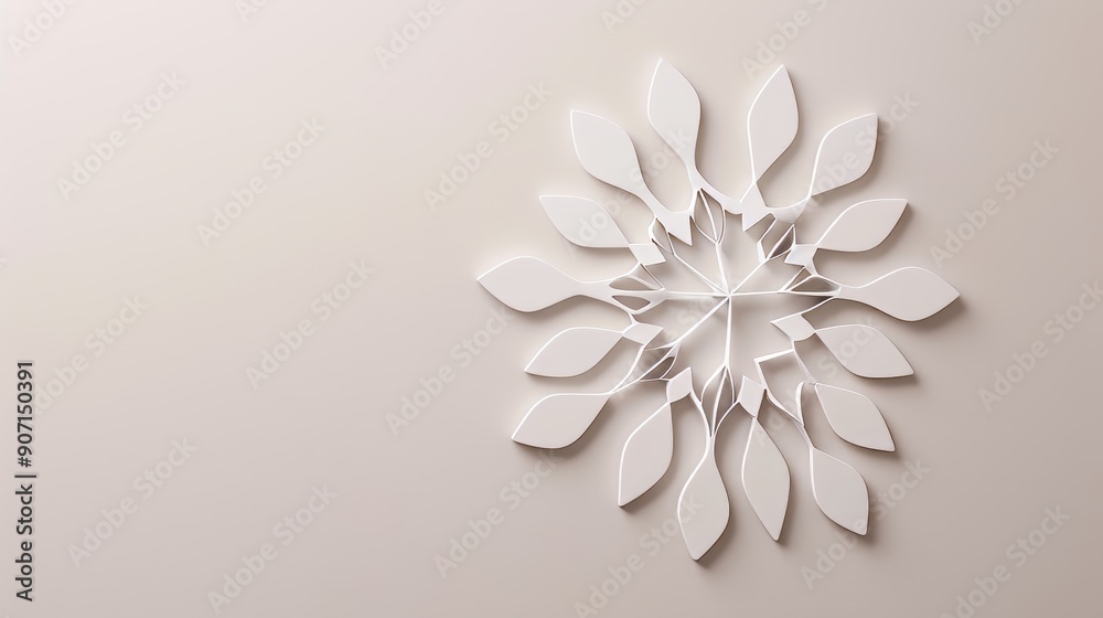 Intricately designed snowflake with perfect symmetry, isolated on a neutral background, ideal for adding text or logos Intricately designed snowflake with perfect symmetry, isolated on a neutral background, ideal for adding text or logos