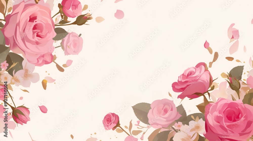 Roses bloom drawing wallpaper background card design with copy space