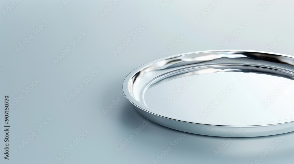 Pristine silver serving tray, polished to a high shine, isolated background with room for copy text or graphics, perfect for luxury product presentations Pristine silver serving tray, polished to a high shine, isolated background with room for copy text or graphics, perfect for luxury product presentations