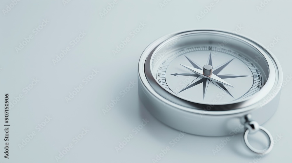 Sleek silver compass, perfectly polished with a sharp needle, isolated on a plain backdrop, designed with extra space for copy text or logos Sleek silver compass, perfectly polished with a sharp needle, isolated on a plain backdrop, designed with extra space for copy text or logos
