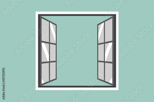 Open window isolated on green background