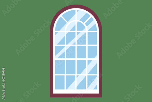 Retro arched window isolated on green background