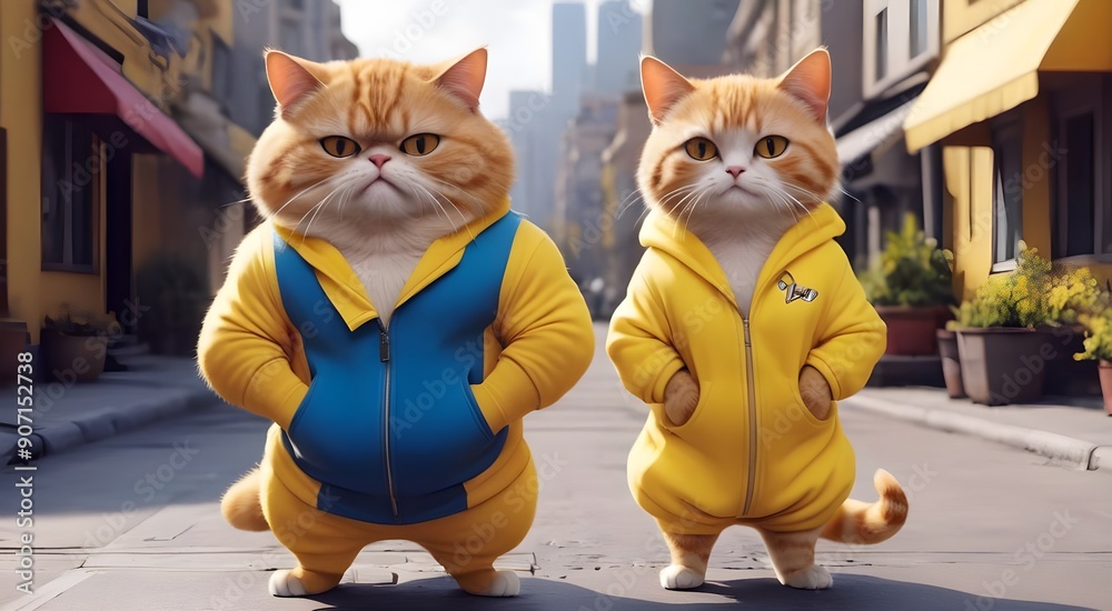 cartoon cats, funny animated cats on urban street in vibrant scene cartoon cats, funny animated cats on urban street in vibrant scene