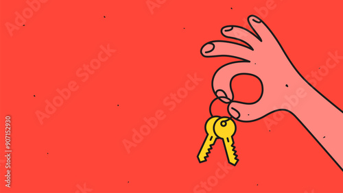 Hand holding keys on red background