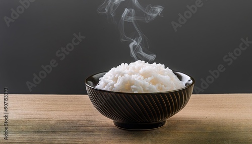 Steamed rice in bowl freshly cooked and ready to serve, simplicity and deliciousness of this staple food, perfect for any meal and enjoyed in various cuisine, Staple food, source of carbohydrate.  photo