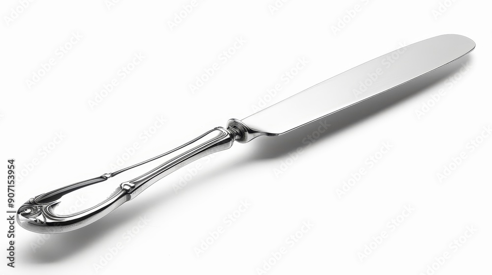 Polished silver cake server with an elegant handle, isolated on a white background, perfect for product advertisements with ample copy text space Polished silver cake server with an elegant handle, isolated on a white background, perfect for product advertisements with ample copy text space