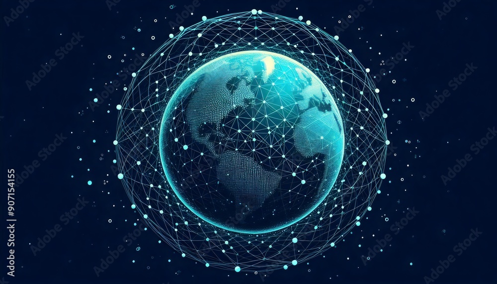 Obraz premium Networked Earth in Space - Galaxy Wallpaper Background