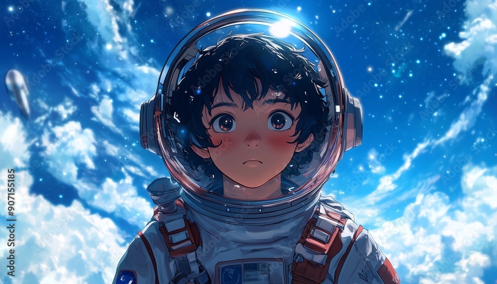 Illustration of a boy astronaut in space with a beautiful view, anime boy astronaut in space, cute boy astronaut, astronaut, outer space Illustration of a boy astronaut in space with a beautiful view, anime boy astronaut in space, cute boy astronaut, astronaut, outer space