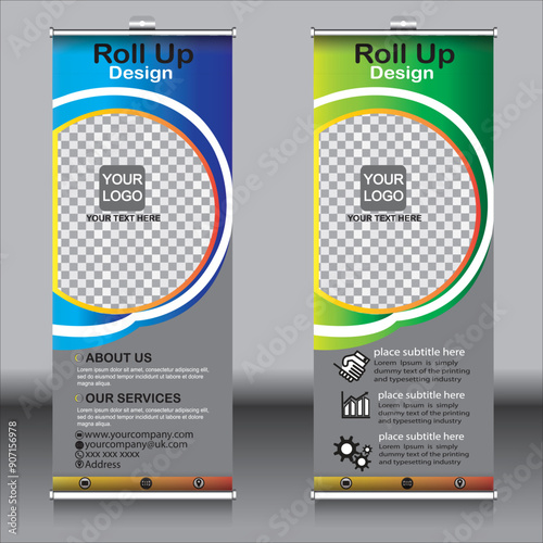 Professional corporate and business colorful roll up banner design template, design template set with creative concept. colorful vector illustration template. gradient color roll up banner design.