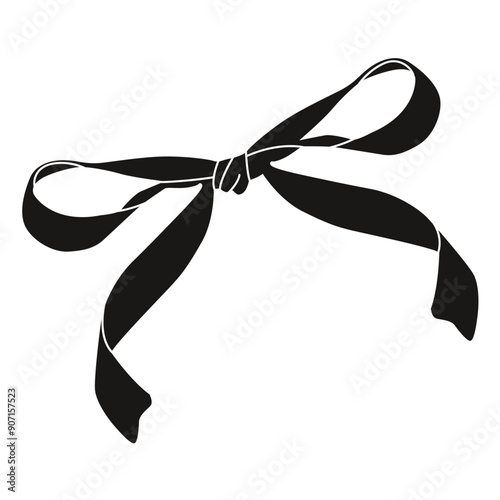 Black bowknot isolated on a white background. Bowknot for decoration.  Trendy hair braiding ribbon. Wedding celebration and birthday party decorations. Girls accessories. Decorative elements.