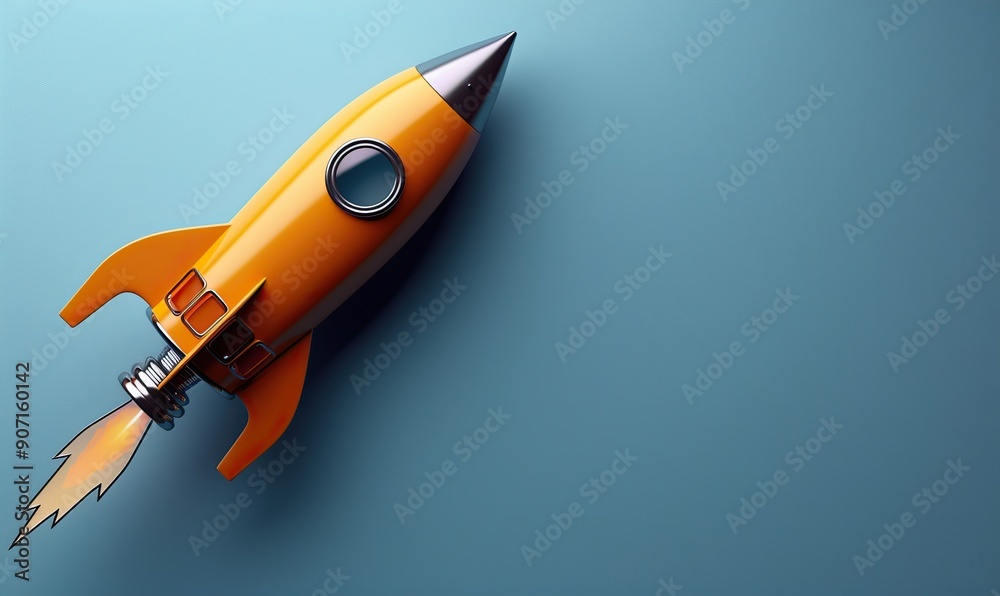 An orange rocket taking off against a blue background symbolizes a ...