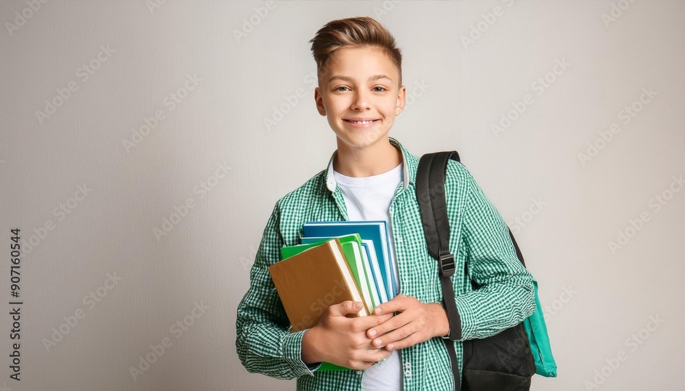 School going student smiling and holding books on hand, isolated on white background, mockup design School going student smiling and holding books on hand, isolated on white background, mockup design