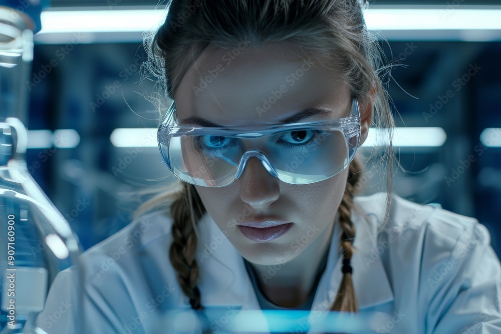 A female scientist in a white lab coat is carefully working in a high-tech laboratory, handling samples and conducting experiments with precision and focus. A female scientist in a white lab coat is carefully working in a high-tech laboratory, handling samples and conducting experiments with precision and focus.