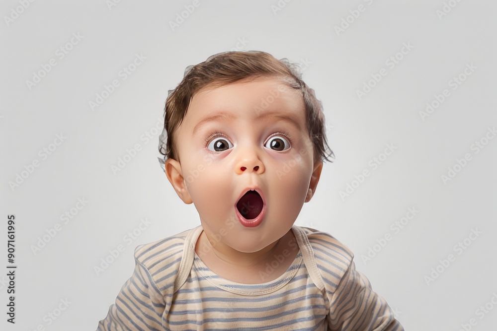 Surprised and happy baby isolated on transparent background, png cutout image of adorable infant Surprised and happy baby isolated on transparent background, png cutout image of adorable infant
