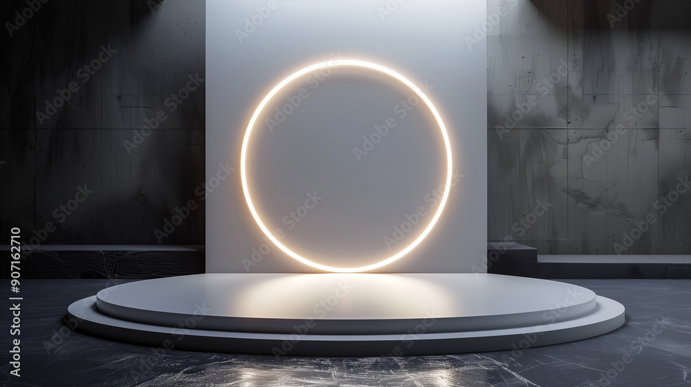 Round podium with neon lights for product display Round podium with neon lights for product display