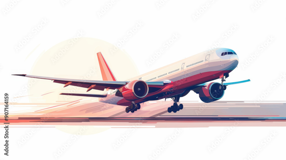 Artistic illustration of a commercial airplane taking off, with motion ...