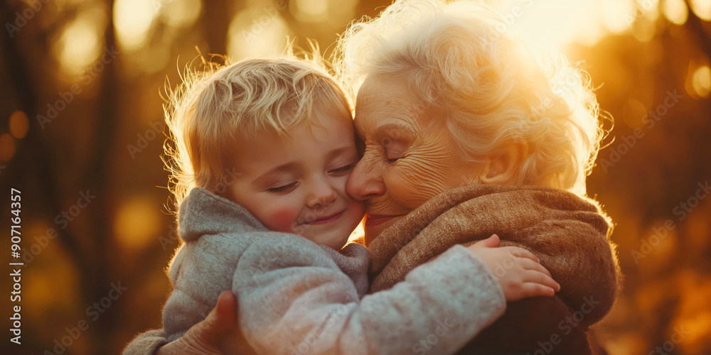 Tender Moment Between Grandmother and Grandchild at Sunset Tender Moment Between Grandmother and Grandchild at Sunset