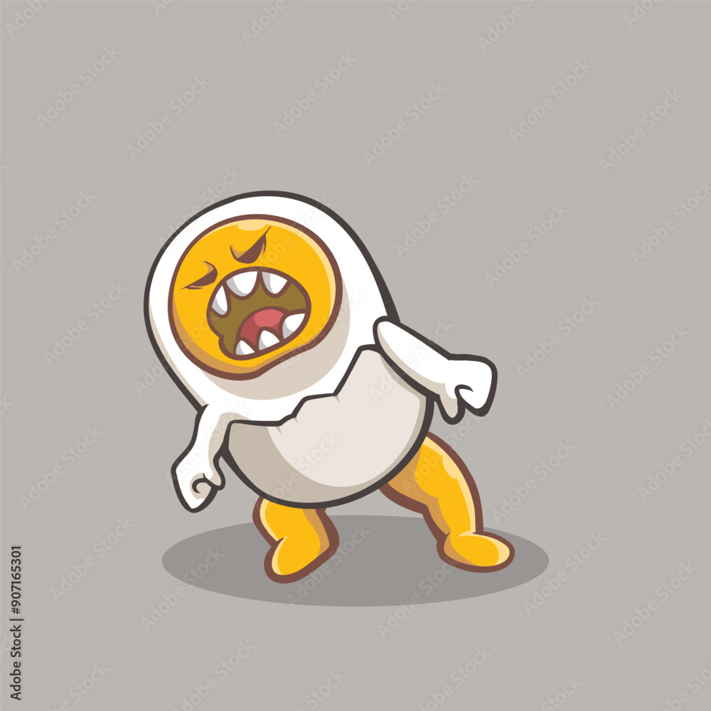 Fototapeta premium Illustration of an angry but funny looking egg, character design, sticker design, digital design, illustration art, children illustration