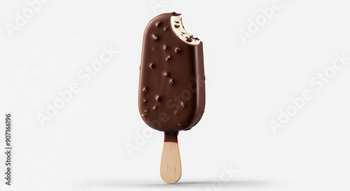 frozen chocolate Ice cream bar on a stick, ad shot, isolated white background
 photo