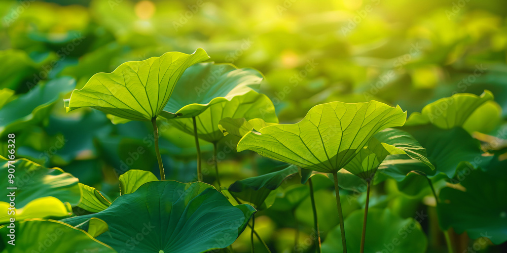 Fototapeta premium Green lotus leaves background