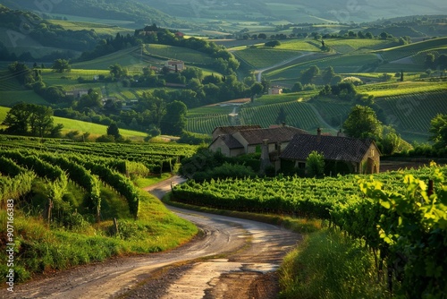 Picturesque vineyards in beaujolais, rhone alpes, france captured in stunning photograph