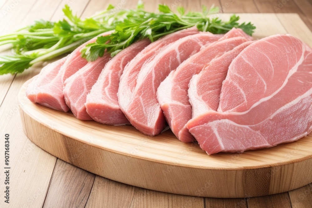 Raw Pork meat on a cutiing board Raw Pork meat on a cutiing board