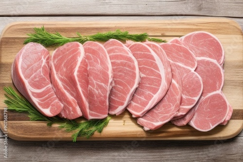 Raw Pork meat on a cutiing board