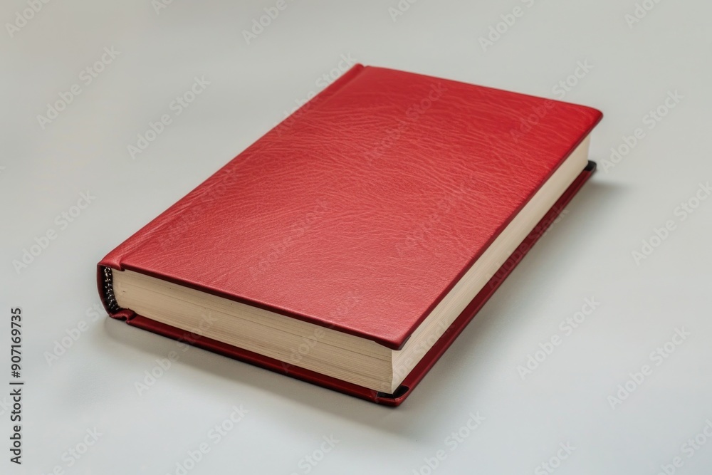 A single red book placed on a clean white surface, great for interior or educational photoshoots A single red book placed on a clean white surface, great for interior or educational photoshoots
