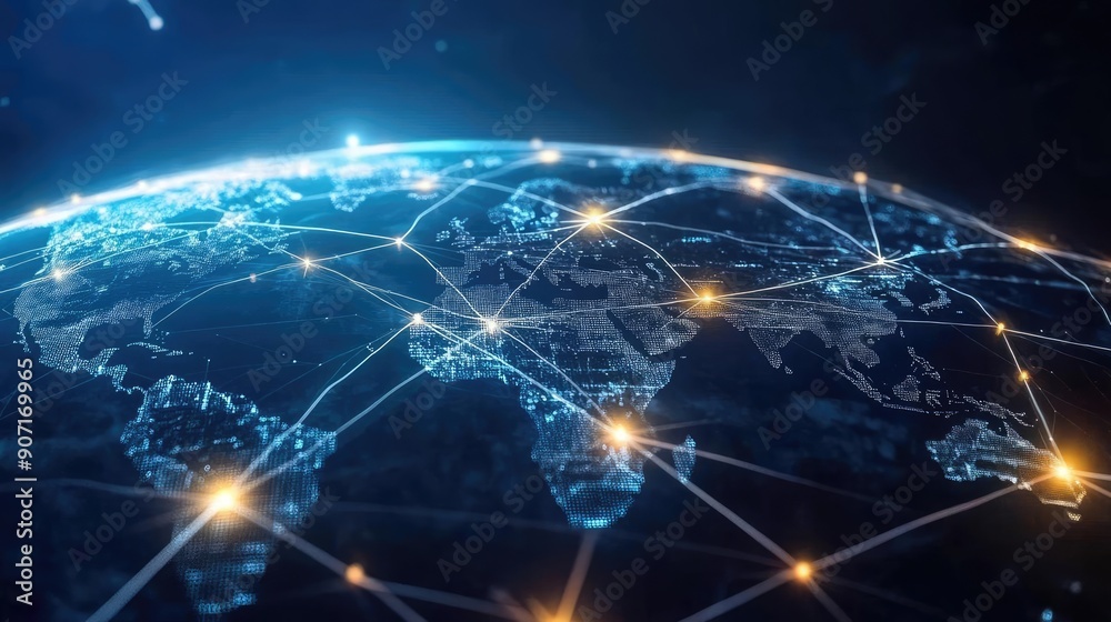 Digital Earth with connected trade data, network connection, world trade Digital Earth with connected trade data, network connection, world trade