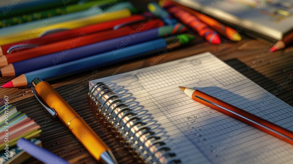 Fresh notebooks and pens for a successful school year Fresh notebooks and pens for a successful school year