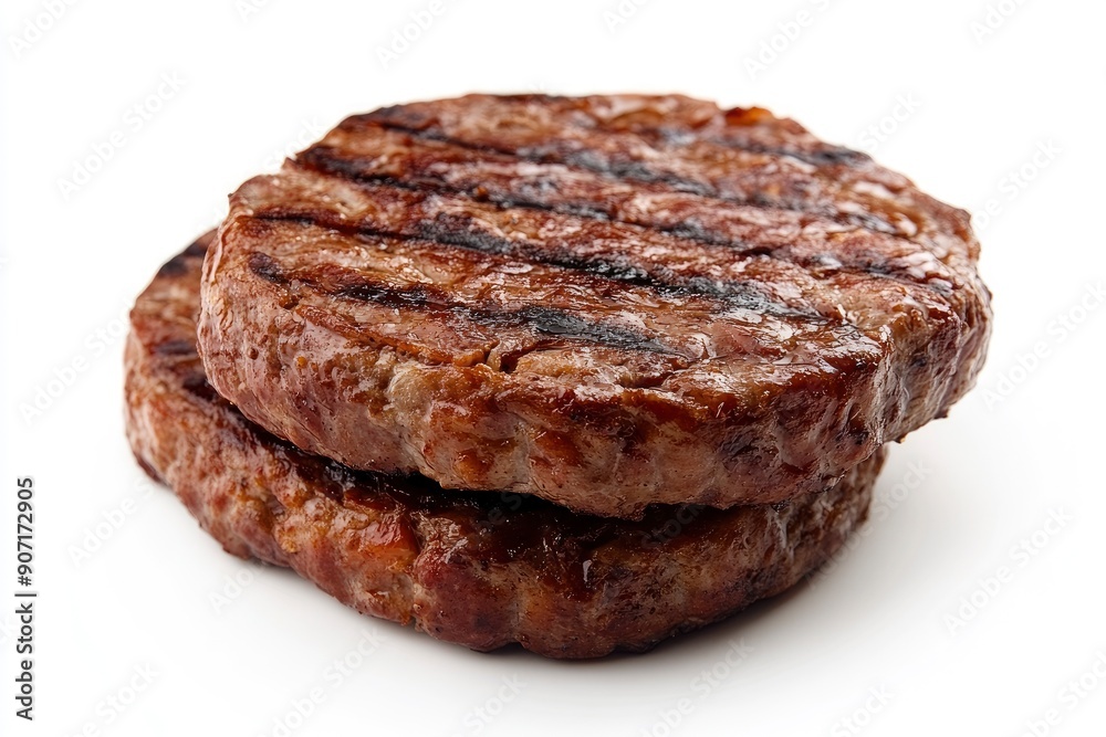 grilled hamburger meat isolated on white background, full depth of field , ai grilled hamburger meat isolated on white background, full depth of field , ai