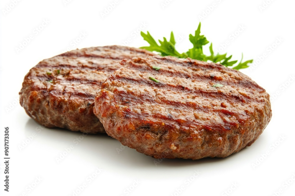 grilled hamburger meat isolated on white background, full depth of field , ai grilled hamburger meat isolated on white background, full depth of field , ai