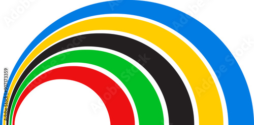 Olympic games rainbow colorful curve lines icon. Concept of Summer Olympic in France. Games rainbow circles symbol. Olympic games banner. Multicolor striped frame isolated on transparent background.
