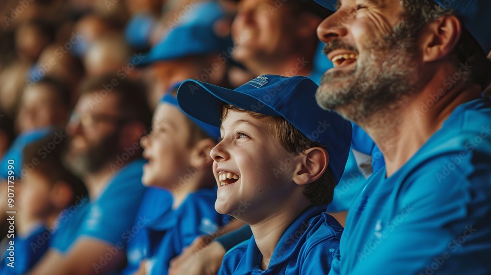 Father and son hiking together in football stadium Father and son hiking together in football stadium