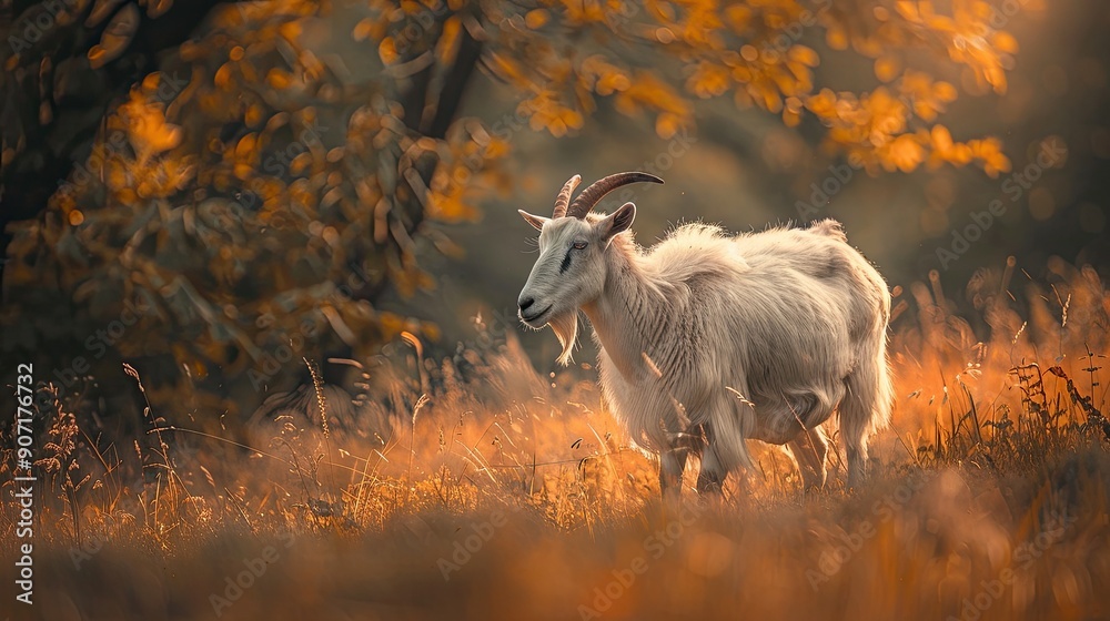 Naklejka premium goat isolated on summer background