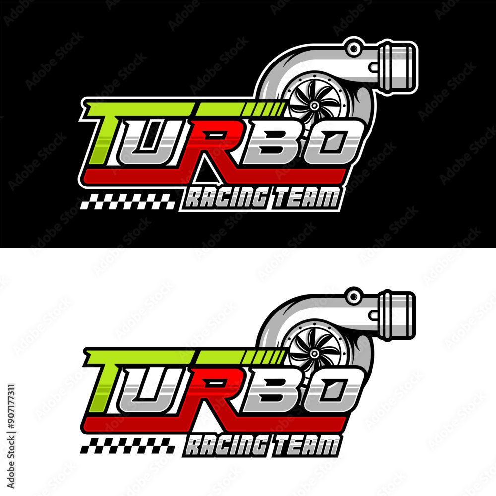 Turbo racing team logo design black and white background