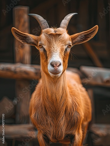 goat isolated on wooden background