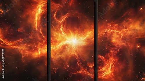 Stunning Triptych of Fiery Cosmic Energy Bursting Through the Void photo