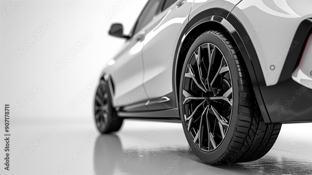 Closeup of white car with black wheels for website design and development company Closeup of white car with black wheels for website design and development company