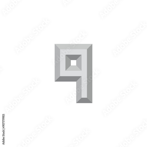 Letter q silver, 3d geometric symbol simple logo vector